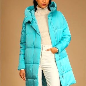 Stella Light Blue Hooded Long Puffer Jacket